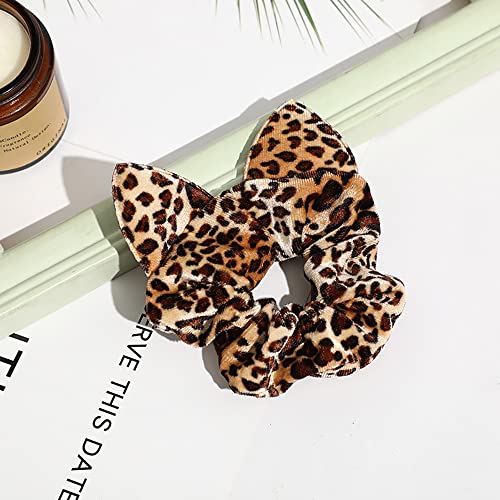 Yusier 3 Pcs Leopard Print Hair Bands Set Cat Ears Elastic Cheetah Scrunchy Velvet Hair Ties Ropes Scrunchies For Women Hair Accessories #TOP4