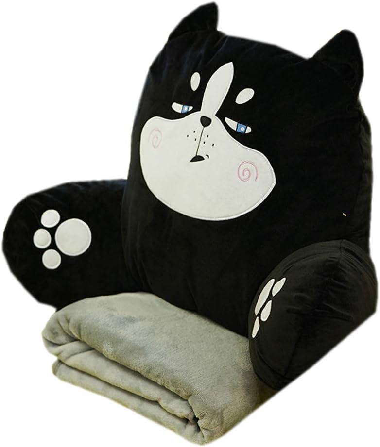 Creative Office Chair Back Waist Pillow Cartoon Animals Lumbar Pillow Reading Rest Pillow with 100×170CM Blanket (Shiba Inu)