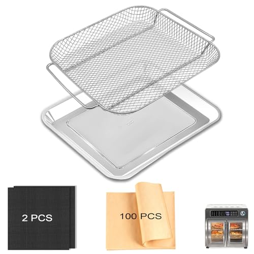 GWYXC Air Fryer Accessories Set for Emeril Lagasse 26QT Extra Large, Stainless Steel Baking Pans with Nonstick Basket, 100 Parchment Papers & 2 Teflon Mats, Dishwasher Safe by GWYXC - Used condition - CA$22.87