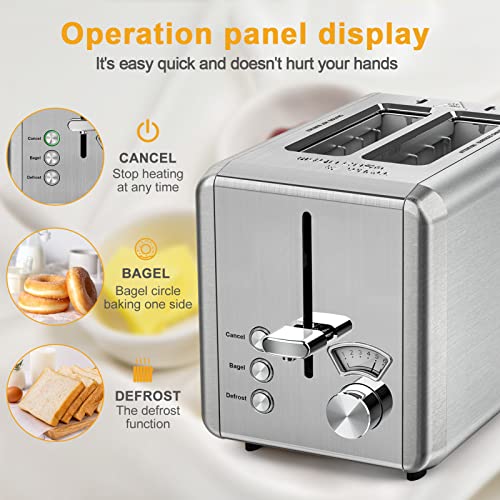 WHALL® Toaster Stainless Steel, 6 Bread Shade Settings, 1.5in Wide Slot, Bagel/Defrost/Cancel Function, Removable Crumb Tray, High Lift Lever, for Various Bread Types - Image 6