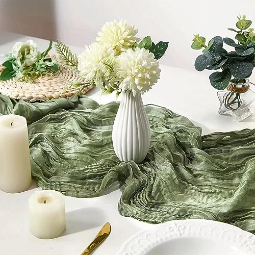 DROMCOM 90 x 300 cm Sage Green Cheesecloth Table Runner Long Boho Rustic Gauze Table Runner - Image 3
