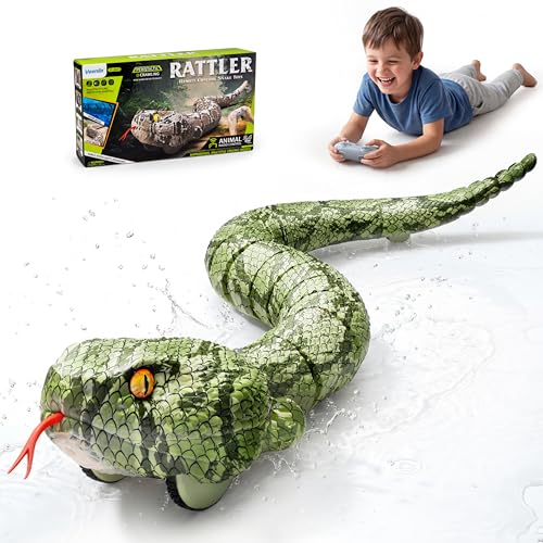 Image of Veeniix SM30S-Green Amphibious Remote Control Snake,Prank Toy Indoor Outdoor Games,Realistic Moving,Gag Gift for Adults Kids Cats, Ideal Water Pool Toy Gift for Boys and Girls Aged 3-5, 5-8