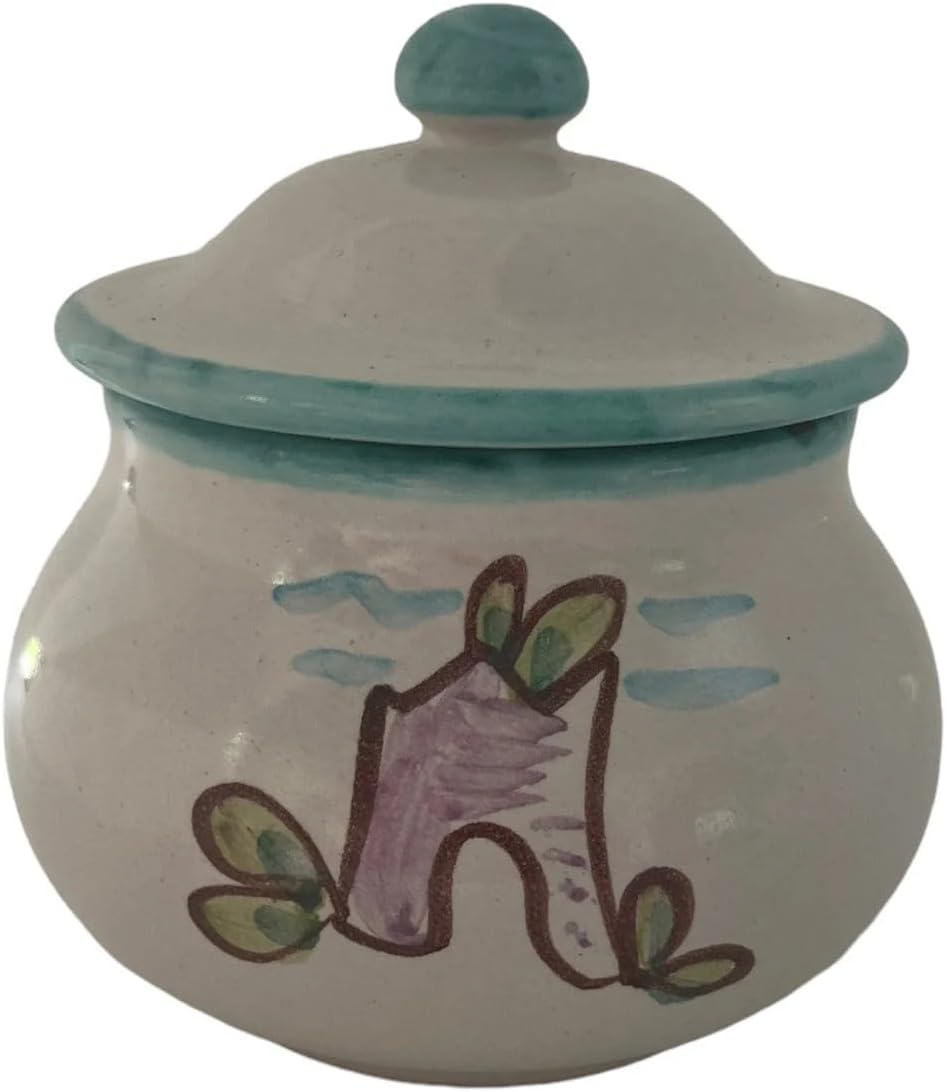 Hand-Painted Ceramic Garlic Keeper Jar – Made in Italy – Dishwasher & Microwave Safe – Breathable Garlic Storage with Lid – Rustic Italian Pottery