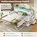 VIAGDO Daybed Twin with Pop Up Trundle, Farmhouse Wooden Day Bed Frame with 3 Storage Drawers and Shelves, Twin to King Daybed with Charging Station and LED Lights for Bedroom, Guest Room, White