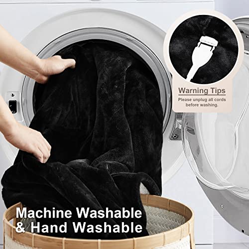 Hansleep Heated Blanket Electric Blanket Throw - Heating Blanket With 4 Heating Levels 4 Hours Auto Off, Super Cozy Machine Washable Sherpa Electric Throw Fast Heating, 50 X 60 Inches, Black #TOP6