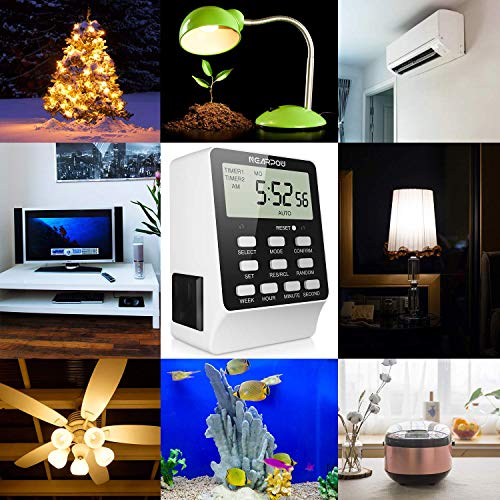 Outlet Timer, NEARPOW Dual Digital Light Timer with 2 Independently-controlled Outlets, 18 ON/OFF Programs, 24-Hour and 7-Day Programmable,Indoor Heavy Duty Electrical Timer Switch, 3 Prong, 15A/1800W