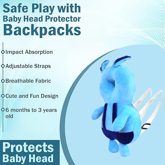 HUG PUPPY Baby Head Protector Cushion Plush Soft Toy - Full Protection Helmet - Child Adjustable Shoulder Strap - Mustard Seed Head Shaping Pillow Set of 3 (Light Blue) - Image 2 thumbnail