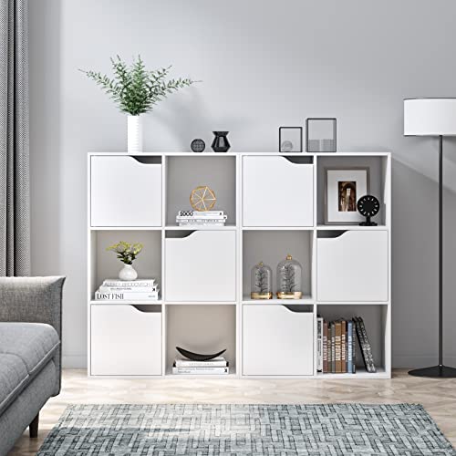 FirFurd Bücherregal, Regal weiß, Bücherschrank mit 3 Türen, Aufbewahrungsregal 6 Fächern, Büroregal für Wohnzimmer, Arbeitszimmer, Kinderzimmer, 60 x 29 x 90 cm