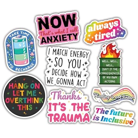 (9pcs) Mental Health Stickers Anxiety Stickers Motivational Inspirational Mental Health Awareness Gifts Multiple Different Design, Waterproof, UV- Resistant, Suitable for Tumbler, Laptop, Car, Truck Cover