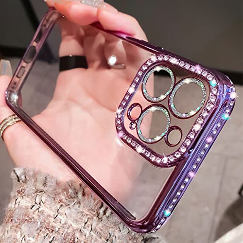 Amazfccy Iphone 14 Pro 6.1'' Glitter Plating Case, Cute Luxury Bling Rhinestones Diamond Soft Bumper Clear Transparent Tpu Thin Lightweight Case For Apple Iphone 14 Pro 6.1 Inch 2022 (Purple) #TOP5