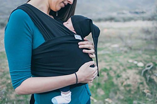 Baby Wrap Sling Organic Stretchy Premium Carrier | UK/EU Safety Tested | Made in UK by Joy and Joe | Suitable from Birth to 16Kg | with Hat, Bag and Full Colour Instruction (Black)