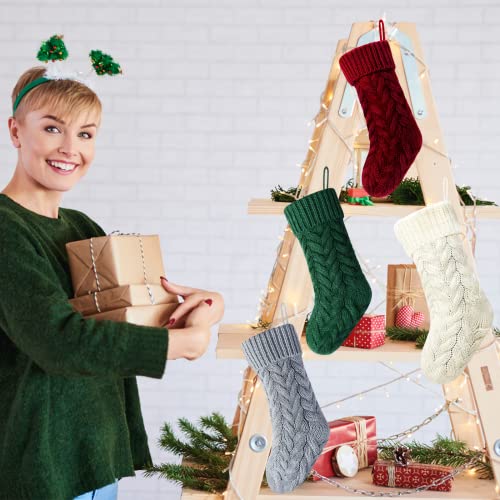 Kunyida Pack 4,18 Inches Burgundy, Green, Ivory, Gray Knit Christmas Stockings #TOP2