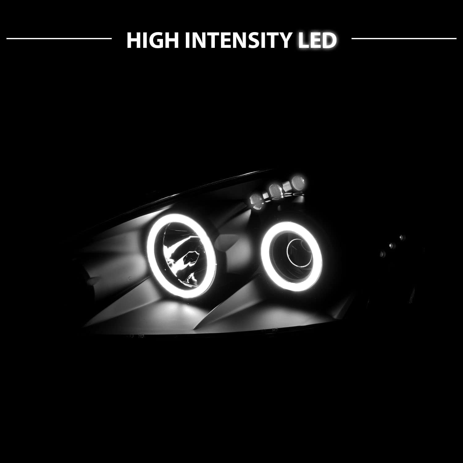 AmeriLite for 2005-2006 Acura RSX Dual Xtreme LED Halos Black Replacement Projector Headlights Pair - Passenger and Driver Side