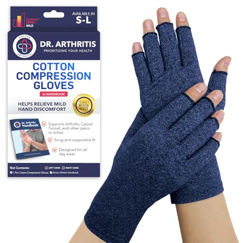 Doctor-Developed Arthritis Gloves, Breathable Hand Compression Support for Carpal Tunnel, Typing & Joint Pain Relief, Fingerless Compression Gloves Women & Men Use for Daily Comfort (Medium, Navy)