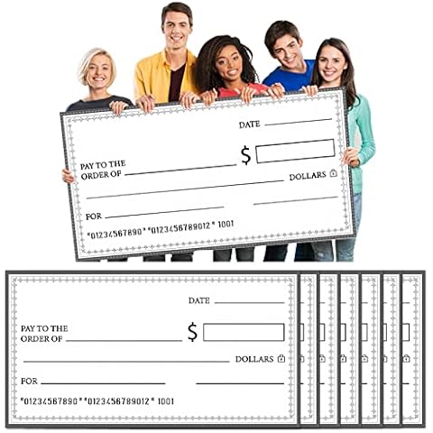6 Pieces Giant Check Big Checks for Presentations Giant Fake Checks Funny Jumbo Check Oversized Blank Presentation Check for Donation Raffle Fundraisers Award Prize Presentations Endowment Charity Cover