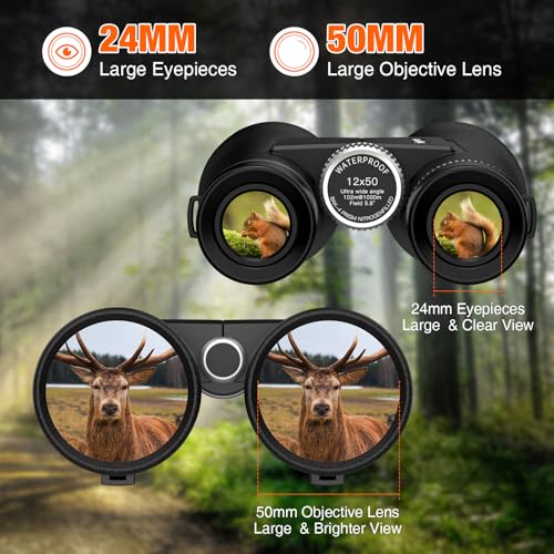 Image of Sogries 12x50 Binoculars for Adults High Power Premium ED Glass Waterproof | Compact Binoculars for Alaska Cruise Ship Travel Bird Watching Whale Watching Clear Low Light Hunting Stargazing Long Range