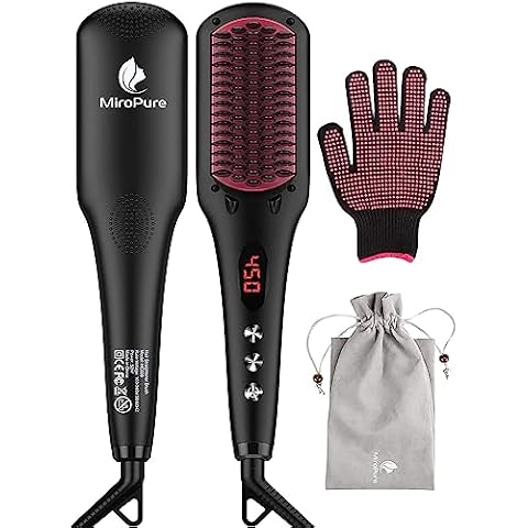 MiroPure 2 in 1 Ionic Hair Straightener Brush Hot Comb MCH Heating Smoothing Brush Cover