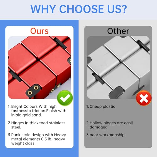 Image of Infinity Cube Fidget Toy, Aluminum Alloy Metal Infinity Cubes, Fidget Infinity Cube Relieve Stress Anxiety ADHD for Kids Office Desk Toys for Adults Best Gifts with Case (Blue & Pink)