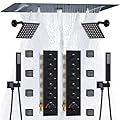 HOMEDEC Luxury Dual Shower System for Couples, 15x28" Rain 4-Function and Dual 6" Side Wall Mounted Shower Heads, with 5-Way Diverter Valves, Black