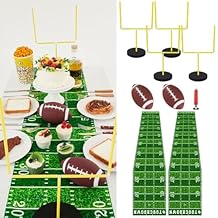 WinnerWhy 9 Pcs Football Party Goal Post Decoration Kit Includes 4 Football Field Goal Post 2 Football Court Table Runner 2 Mini Football 1 Pump for Football Theme Birthday Party Supplies