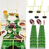 WinnerWhy 9 Pcs Football Party Goal Post Decoration Kit Includes 4 Football Field Goal Post 2 Football Court Table Runner 2 Mini Football 1 Pump for Football Theme Birthday Party Supplies