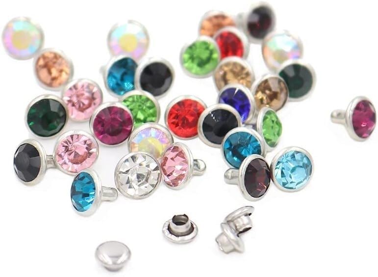 Remaches de Punta de Metal, 100 Juegos de Remaches de Diamantes de imitación de Colores Variados de 6 mm/8 mm for Bolsos de Cuero, Ropa, decoración DIY(6mm)