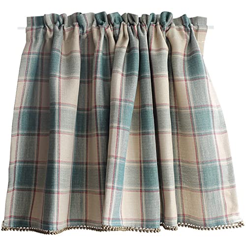 izielad Rideau Brise-bise Style Campagnard Petit Rideau Court Motif à Carreaux Demi Rideau Lsolation Contre La Poussière Et La Chaleur Convient Bleu LxH 135x60cm