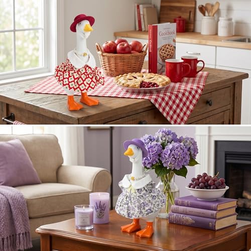 MUGEEY Desk Goose Outfits 7 inches, 2 Sets Mini Porch Geese Matching Dresses Costumes with 1 Rack& 3 Clothes Hangers, Daily Dress-up Outfit for Desktop Duck, Desk/Car Goose Accessories — view 4
