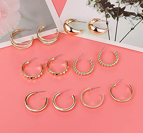 6 Pairs Small Gold Hoop Earrings For Women Pack - Small Hoop Earrings Set - Womens Earrings -Gold Earrings For Women - Thick Gold Earring Set-Chunky Hoops - Wide Hoop Earrings For Teen Girls #TOP1