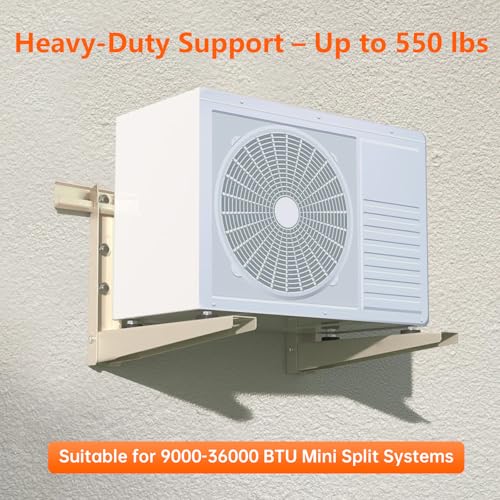 Image of Wall Mounting Bracket for Mini Split AC - Heavy Duty Steel Support for 9,000-36,000 BTU Units - 550lbs Capacity - Rust-Proof Powder Coated, Outdoor Condenser Wall Mount