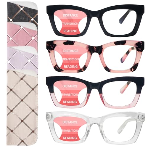 SIGVAN 4 Pack Progressive Multifocus Reading Glasses for Women Men Blue Light Blocking Spring Hinge Oprah Style Readers (4 Mix, 2.0)