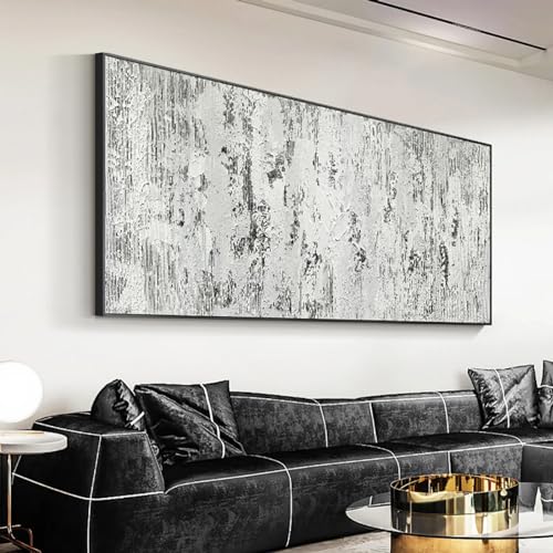 Peinture à l'huile abstraite blanche 60x145 cm avec cadre noir pour salon