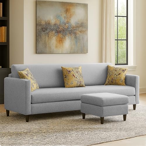 Image of Casaliving Premium Lifestyle Fabric 4 Seater L Shape Sofa Set 3 Seater Modern Sofa Set & Ottoman for Living Room (Grey Color) Premium Fabric