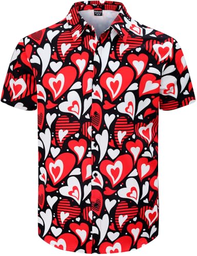 Fashonal Valentine Shirts for Men, Mens Valentines Day Shirt Button Up, Black Love Heart Size 3XL