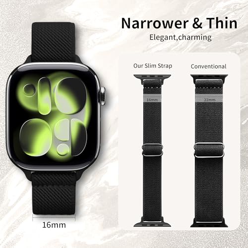 Slim Stretchy Bands Compatible with Apple Watch Band 40mm 41mm 42mm 38mm 44mm 45mm 46mm 49mm Women Men, Soft Fashion Nylon Braided Elastic Strap for iWatch Series 10 SE 9 8 7 6 5 4 3 2 1 Ultra 2