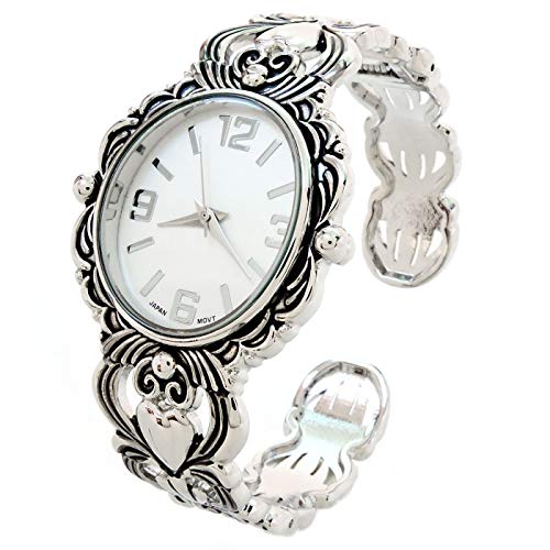 Stc STC06 Silver Metal Decorated Large Oval Face Women'S Bangle Cuff Watch cover