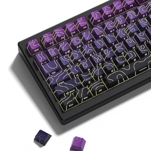 Image of dagaladoo Topographic keycaps Line Backlit Gradient Purple keycaps Shine Through Keyboard Keys Side Printed Key caps Cherry Profile keycap Set for 61 /64 /66 /68 /71 /75 /84 /87 /100 Mechanical Keyboards