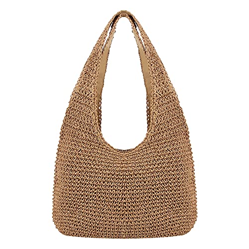 Image of Naimo Women Straw Beach Shoulder Bag Woven Tote Handbag Large Handmade Weaving Summer Casual Hobo Bag