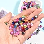 200 Pcs 8 mm Crackle Glass Beads in 10 Colors, Colourful Round Loose Glass Beads with Holes Mixed Split Glass Round Beads Crackle Lampwork Glass Beads with Box for Necklaces Bracelets Jewellery Making DIY Craft Decoration