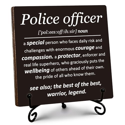 Police Officer Gifts for Men Women, Police Officer Wooden Sign with Stand, Thank You Gifts for Policeman Law Enforcement Cop, Retirement Graduation Christmas Gift for Home Office, 5"x5"-C03
