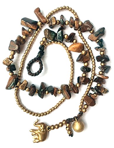 Bijoux De Ja Handmade Brown Jasper Stone Elephant Charm Brass Beads Anklet Bracelet 10 Inches #TOP1