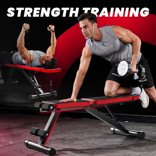 Adjustable Weight Bench, Workout Bench with Adjustable Headrest for Full Body Workout, Fast Folding 660LBS Stable Weight Bench for Men Women Versatile Workouts and Workout Bench for Home Gym (Black) - Thumbnail 6