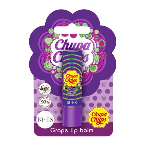 Chupa Chups Baume à lèvres naturel et végétalien – Baume à lèvres nourrissant et hydratant avec une délicieuse saveur de raisin pour des lèvres douces et lisses – Friandise amusante et savoureuse pour