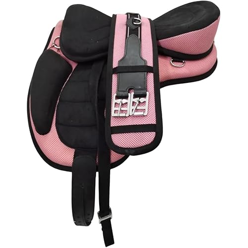 All Purpose Synthetic Treeless Freemax English Horse Saddle Tack with Matching Girth, Leather Straps & Aluminum Stirrups – Seat Size 10" to 18"