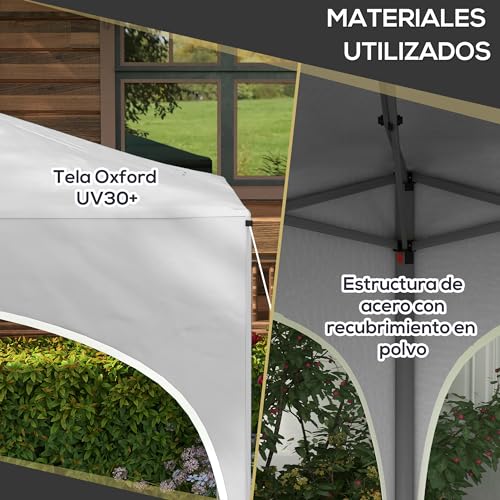 Outsunny Carpa Plegable 3x3 m Cenador de Jardín Altura Ajustable con Bolsa de Transporte Impermeable Anti-UV y Bolsas de Arena Gazebo para Exteriores Jardín Patio Blanco - imagen 6
