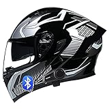 Casco De Moto Modular Bluetooth Integrado con Visera Doble ECE/Dot Homologado Sistema De Comunicación De Intercomunicación Integrado con Radio FM MP3 Incorporada A,L