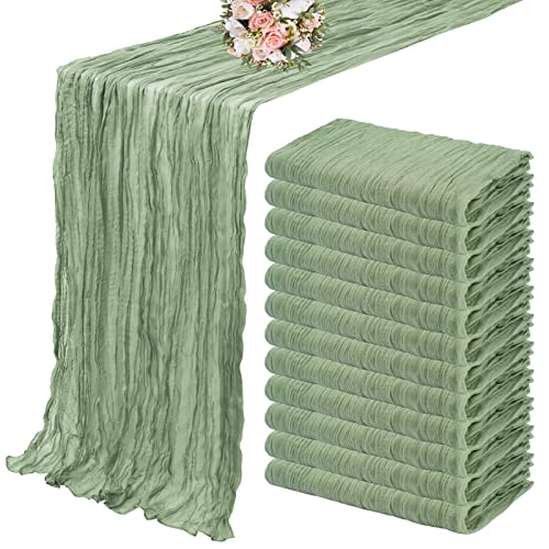 12 Pack Cheesecloth Table Runner 35 X 120 Inch Long Boho Cheese Cloth Gauze Table Runners Semi Sheer Table Runner For Wedding Decor, Bridal Shower, Birthday Party (Dusty Sage Green) #TOP7