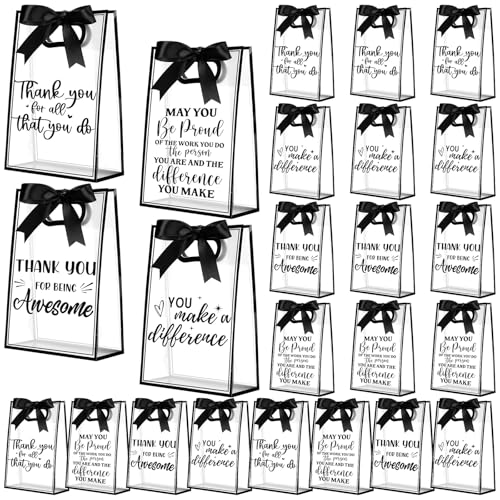 Shinylin 24 Pcs Employee Appreciation Clear Gift Bags with Handle, Black