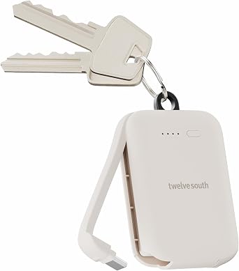 Twelve South PowerClip - Mini Portable Charger with Built-in USB-C Cable for iPhone, AirPods & Android | Power Bank for Samsung Galaxy, Pixel, Compact Travel Battery Pack, Clips to Keys or Bag Dune