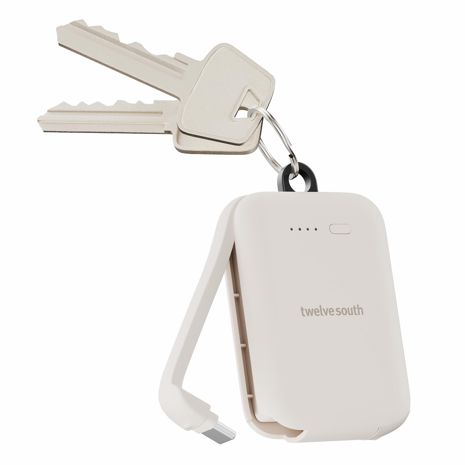 Twelve South PowerClip - Mini Portable Charger with Built-in USB-C Cable for iPhone, AirPods & Android | Power Bank for Samsung Galaxy, Pixel, Compact Travel Battery Pack, Clips to Keys or Bag (Dune)